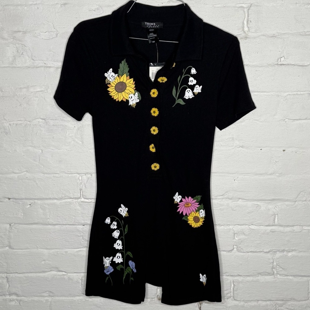 Thorn & Fable Ghost Bee Collar Romper S